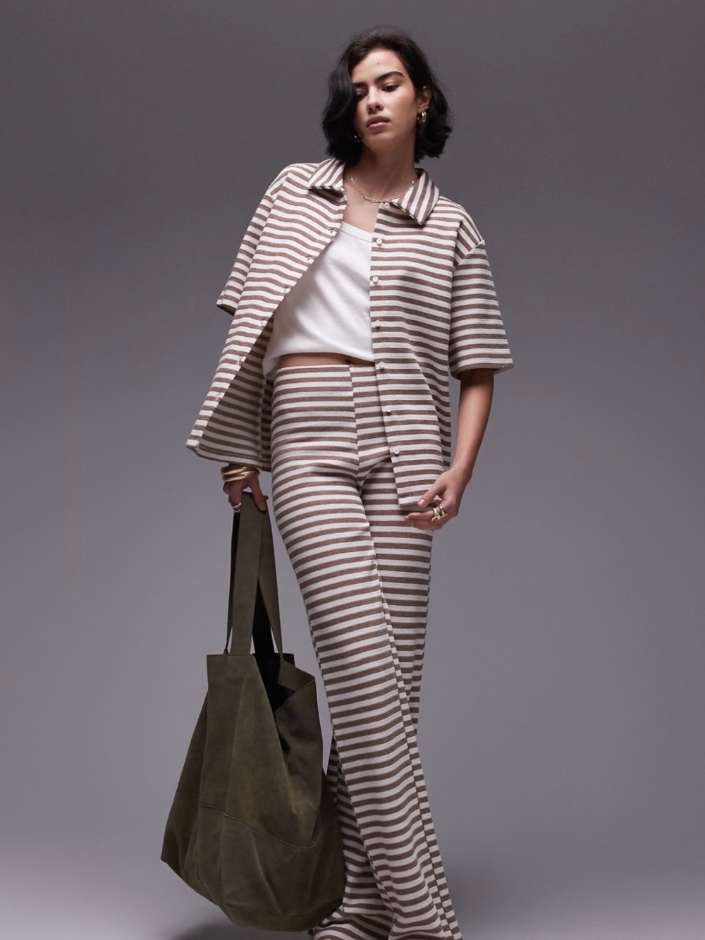 Topshop Cream & Brown Striped Set